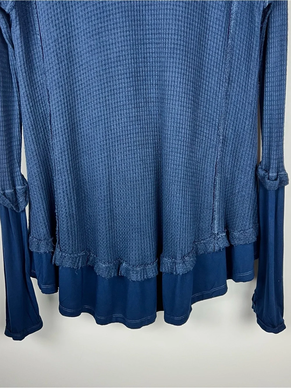 Free People Laguna Thermal Waffle Knit Oversized Tunic Top Blue Size L